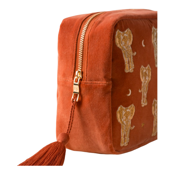 Elizabeth Scarlett Golden Elephants Velvet Wash Bag