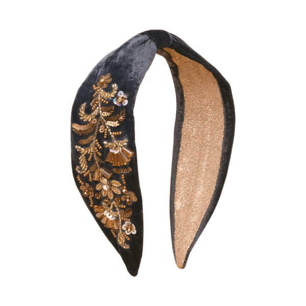 Powder Golden Wildflowers Embellished Velvet Headband