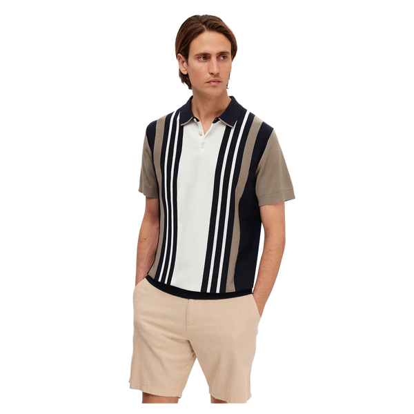 Selected Mattis Short Sleeve Stripe Knit Polo for Men