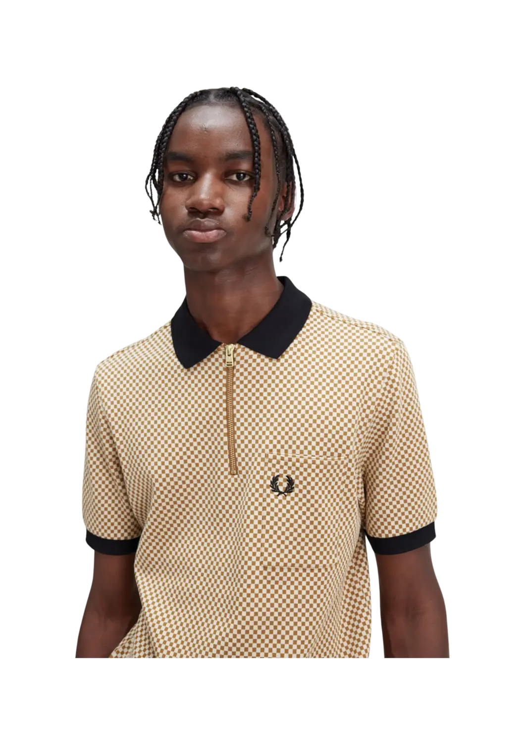 Fred Perry Micro Chequerboard 1 4 Zip Polo Shirt For Men Coes