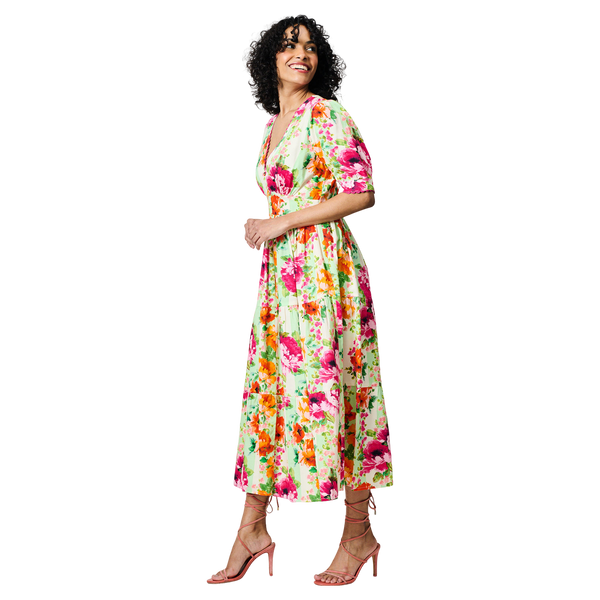 Hope & Ivy Zeena V-neck Full Skirt Tea Dress With Puff Sleeves