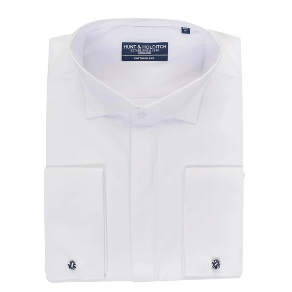 Plain Deep Wing Collar Shirt for Men in White X-Long Length
