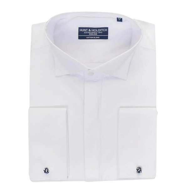 Plain Deep Wing Collar Shirt in White X-Long Length