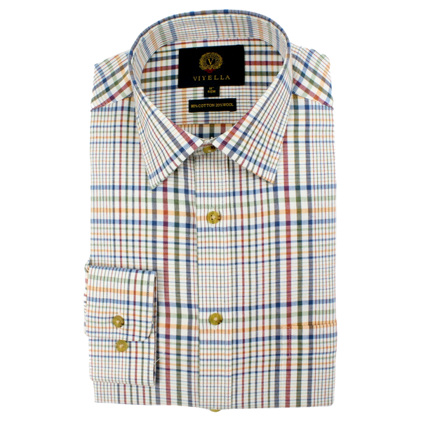 Viyella Cotton and Wool Blend Tattersall Long Sleeve Shirt for Men