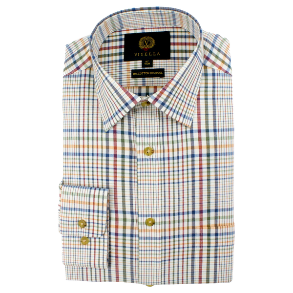 Viyella Cotton and Wool Blend Tattersall Long Sleeve Shirt