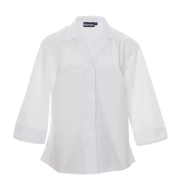 Girls’ School ¾ Sleeve Semi-fitted Blouse in White – Twin Pack