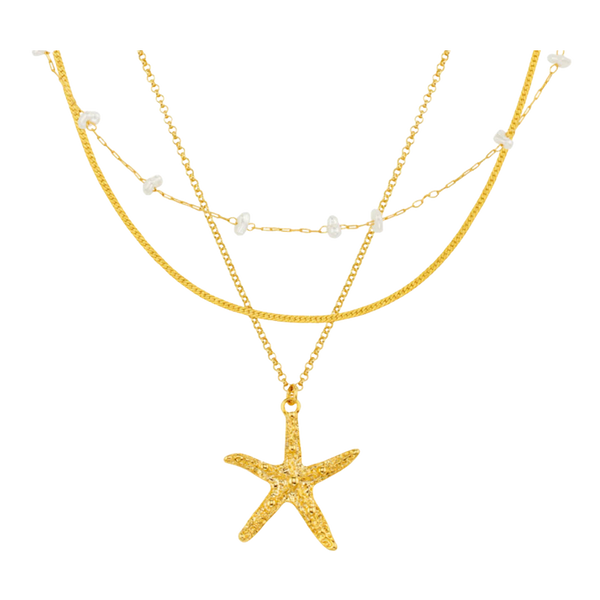 Orelia Jewellery Starfish & Pearl Multi-row Necklace