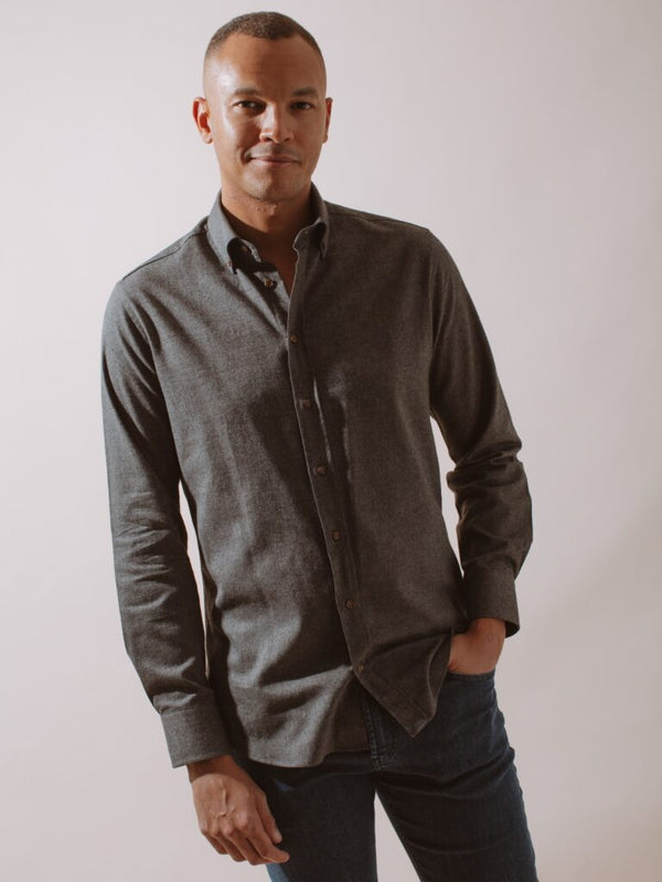 William David Southwold Button Down Herringbone Flannel Shirt