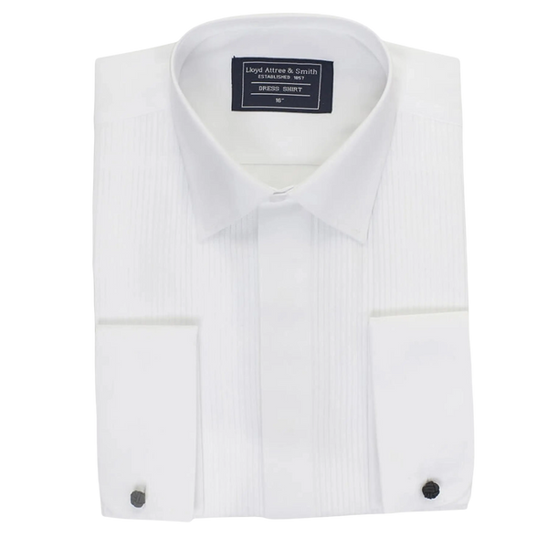 Pleated Standard Collar Dress Shirt for Men in White