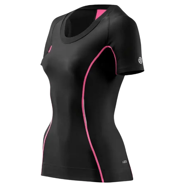 Skins A200 Short Sleeve Compression Top for Women in Black and Pink