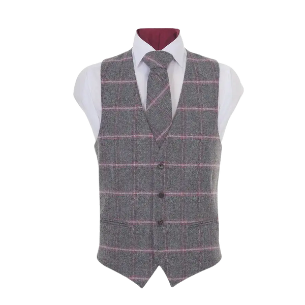 Tweed Waistcoat in Pink Check