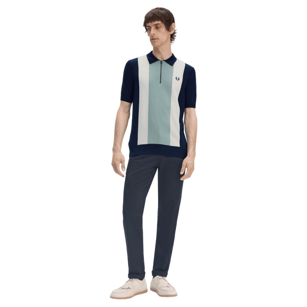 Fred Perry Vertical Stripe Zip Neck Short Sleeve Shirt