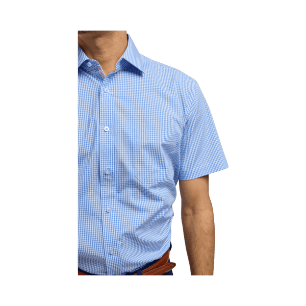 Double Two Small Check Short Sleeve Formal Shirt for Men