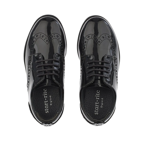 Brogue Patent School Shoes in Black