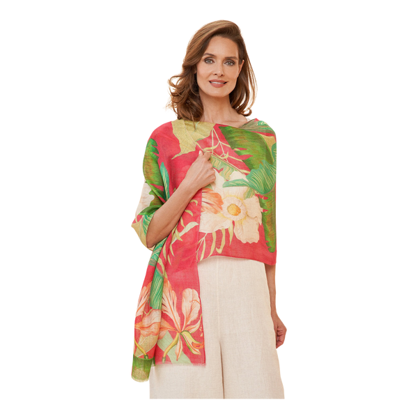 Powder Delicate Tropical Linen Print Scarf