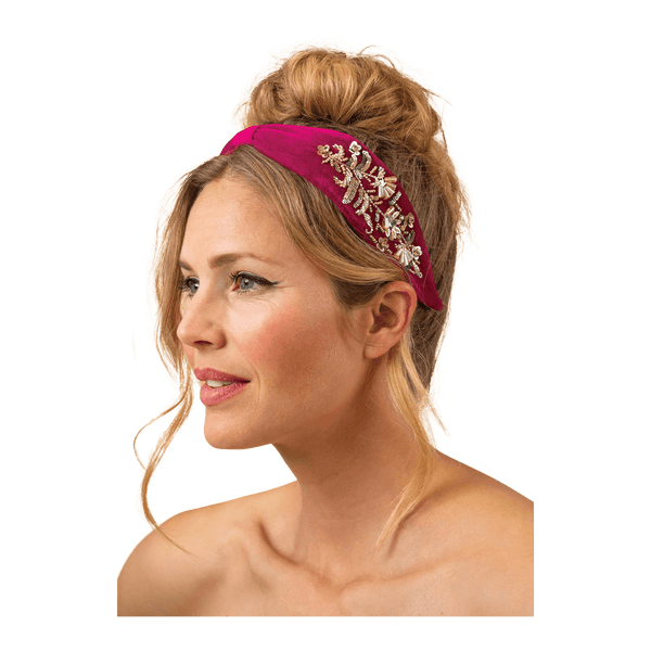 Powder Golden Wildflowers Embellished Velvet Headband