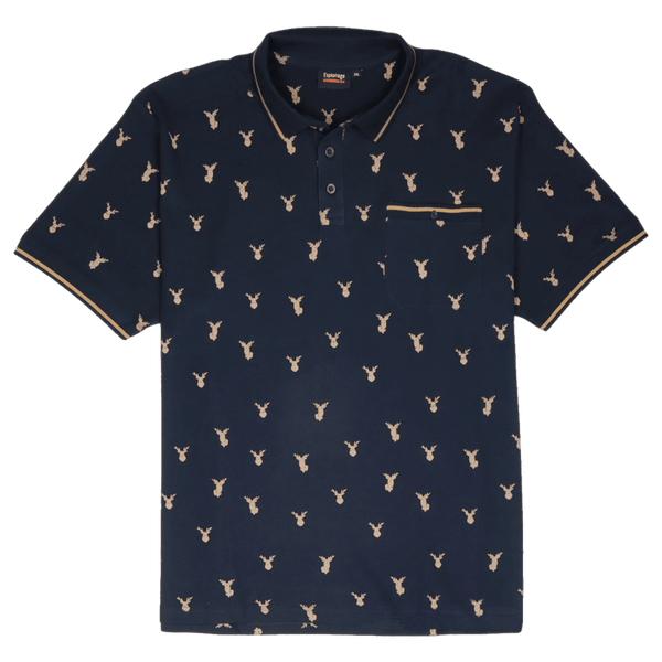 Espionage Stag Print Short Sleeve Polo Shirt for Men