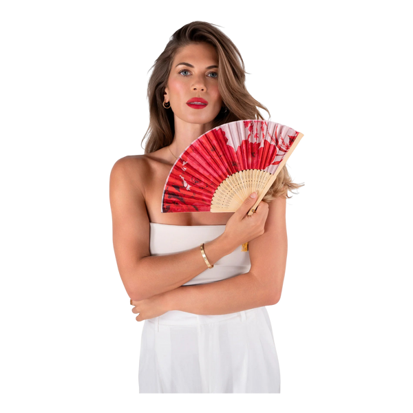 Powder Polyester Satin/bamboo Hand Fan