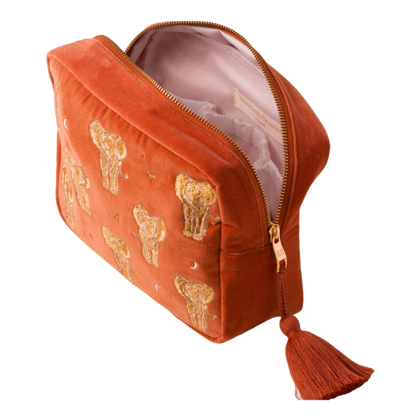 Elizabeth Scarlett Golden Elephants Velvet Wash Bag