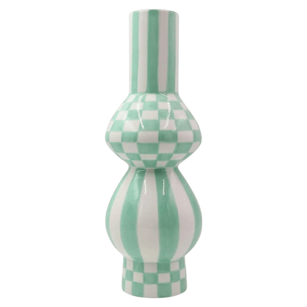 Qué Rico Gabriela Vase - Green Squares & Stripes