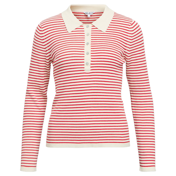 Object Objkelly Long Sleeve Polo Knit Pullover