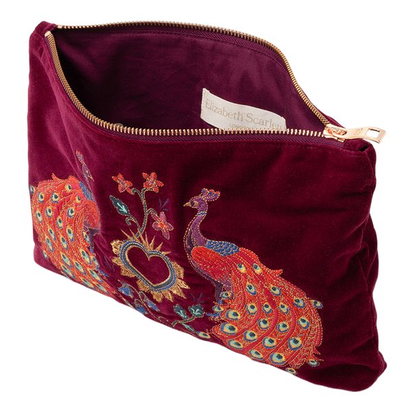Elizabeth Scarlett Peacock Floral Velvet Everyday Pouch