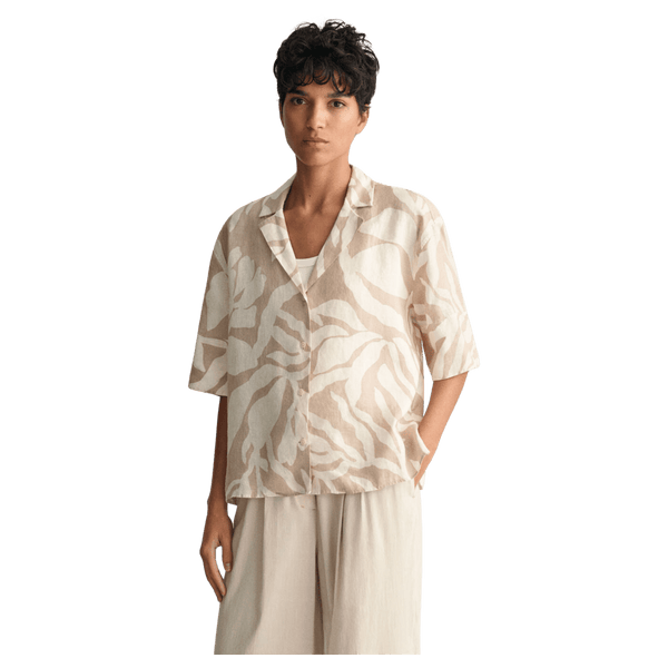 GANT Relaxed Palm Print Short Sleeve Linen Shirt for Women