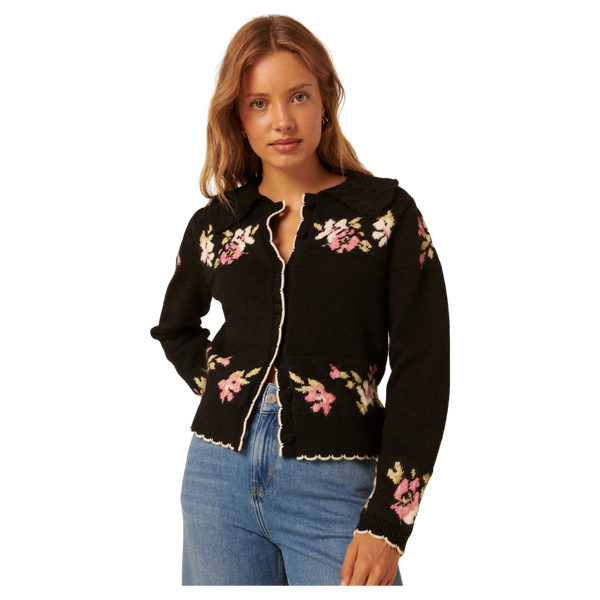 Nobody's Child Floral Jacquard Collared Cardigan