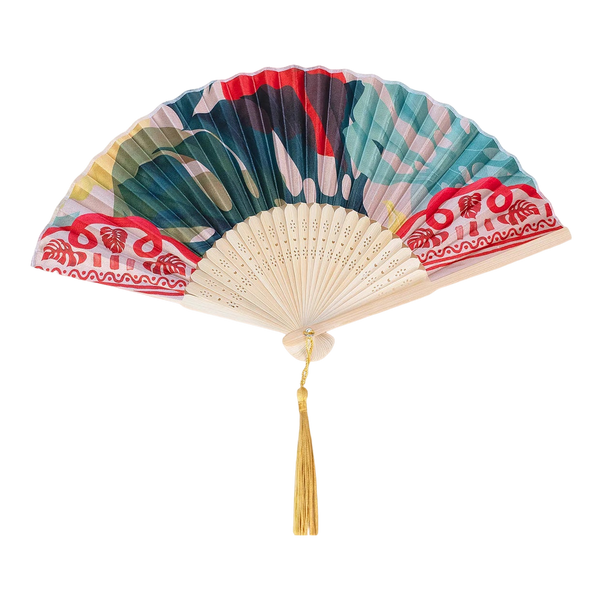Powder Polyester Satin/bamboo Hand Fan