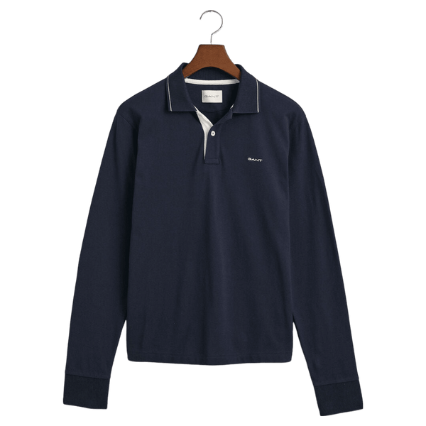 GANT Textured Collar Long Sleeve Polo Shirt