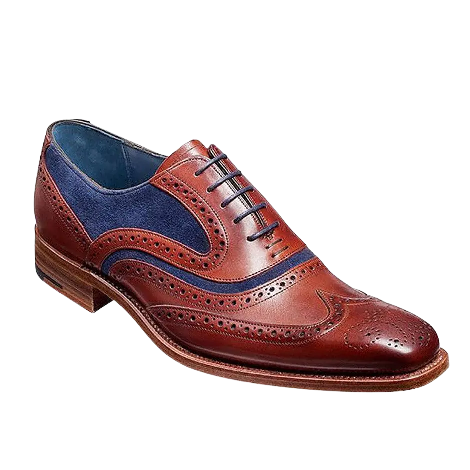 Barker McClean Brogue Shoes in Rosewood and Navy