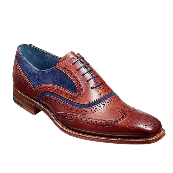 Barker McClean Brogue Shoes in Rosewood and Navy