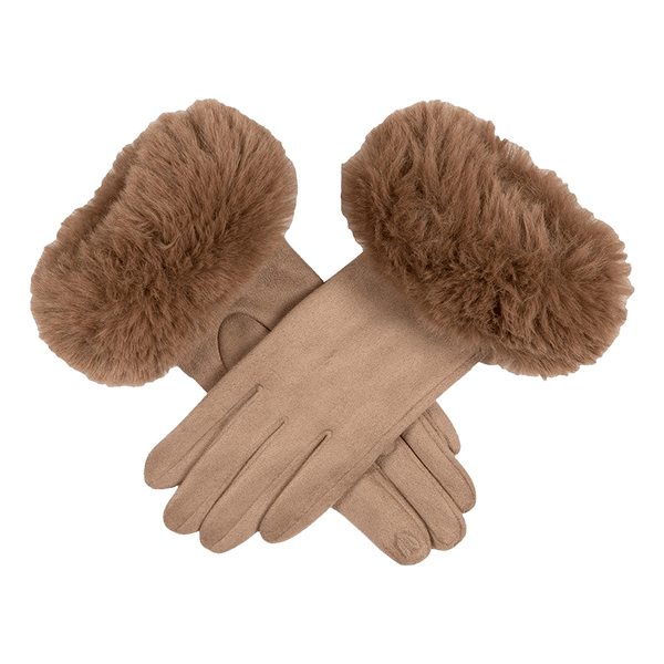 Dents Touchscreen Velour-Lined Faux Suede Gloves with Faux Fur Cuffs