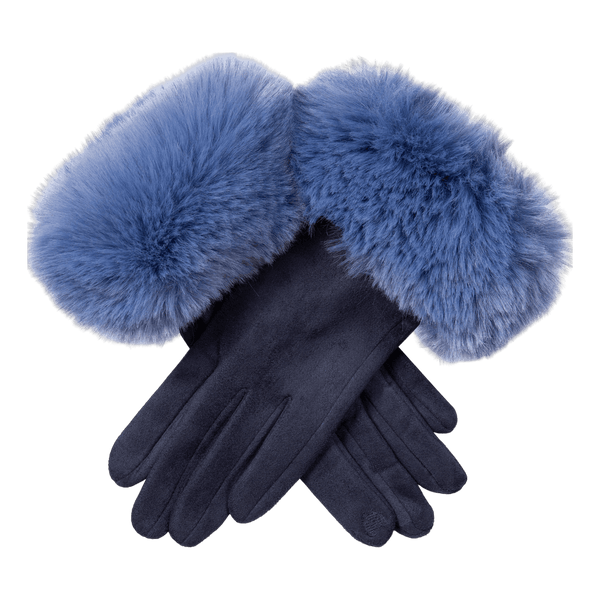Dents Touchscreen Velour-Lined Faux Suede Gloves with Faux Fur Cuffs