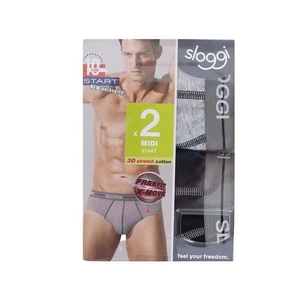 Sloggi Mens Start Midi Brief Set in Black / Grey