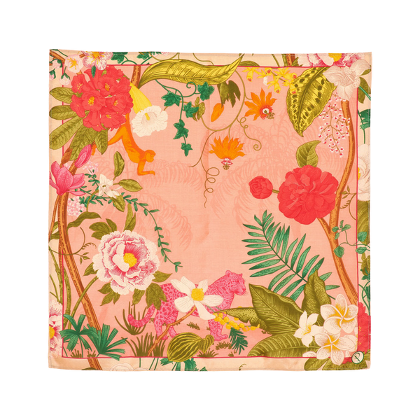 Powder Tropical Floral And Fauna Silk Square Scarf for Women
