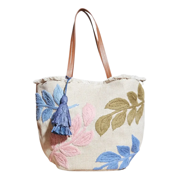 White Stuff Esther Leaf Embroidered Tote Bag