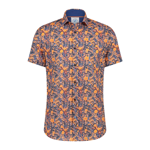 A Fish Named Fred Coral Leaves Short Sleeve Shirt for Men