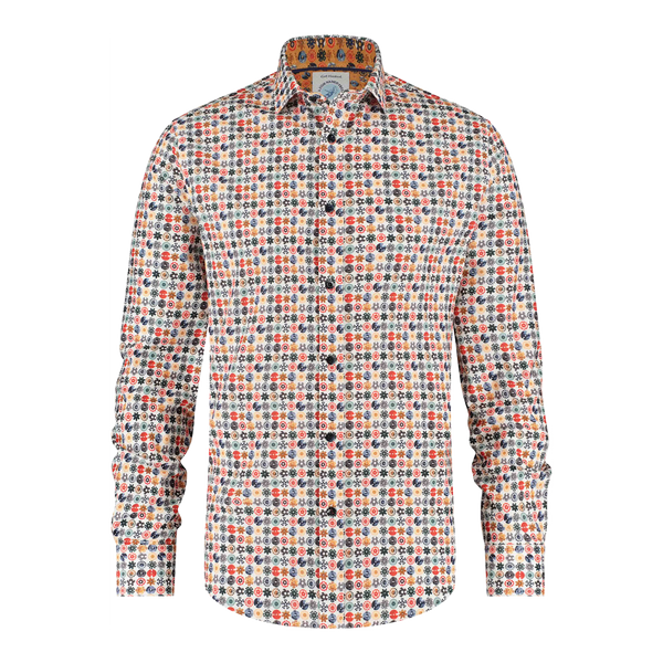 A Fish Named Fred Long Sleeve Flower Pattern Skipole Shirt for Men