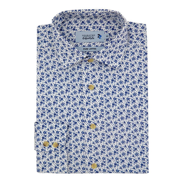 Double Two Long Sleeve Floral Print Shirt for Men