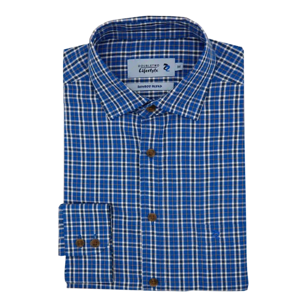 Double Two Long Sleeve Brushed Cotton Check Shirt for Men