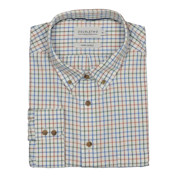 Double Two Brushed Cotton Long Sleeve Check Shirt for Men