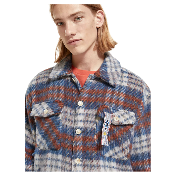 Scotch & Soda Brushed Wool Blend Check Overshirt for Men