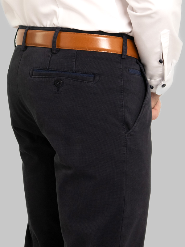 Meyer Roma Textured Trim Chino in Navy for Men