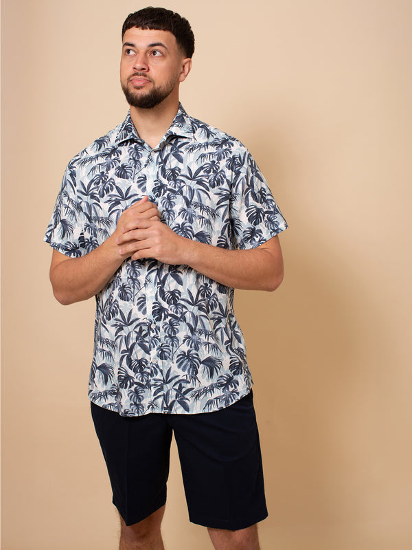 William David Southwold Short Sleeve Palm Print Shirt