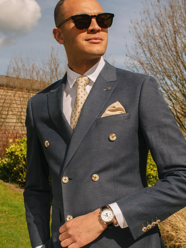 Remus Uomo Marino Linen Double Breasted Suit Jacket