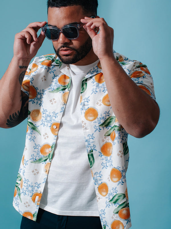 !SOLID Short Sleeve Oranges Print Shirt