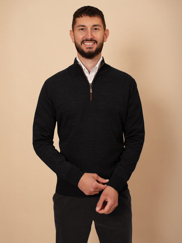 William David Merino Blend Contrast Collar Quarter Zip
