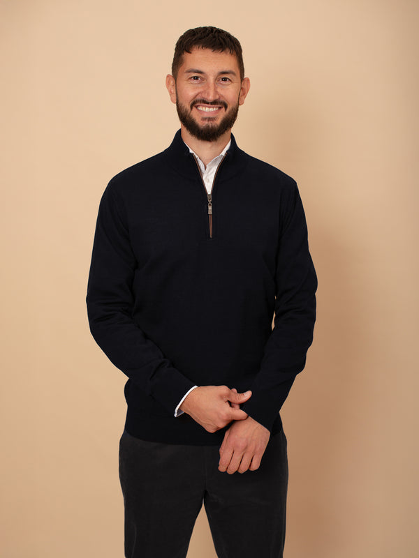 William David Merino Blend Contrast Collar Quarter Zip