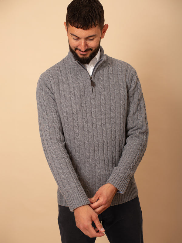 William David Cashmere Blend Cable Quarter Zip Jumper